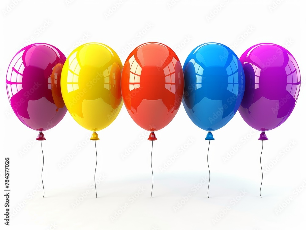 A row of colorful balloons with a white background. The balloons are of different colors and sizes, creating a vibrant and lively atmosphere. Concept of celebration and joy A row of colorful balloons with a white background. The balloons are of different colors and sizes, creating a vibrant and lively atmosphere. Concept of celebration and joy