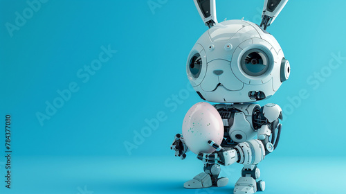 cute robot holding a bunny rabbit egg. © Butt _Ai