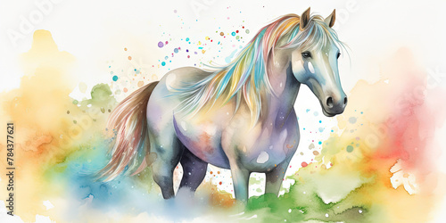 Watercolor Artwork Of Imaginary Horse On White Background