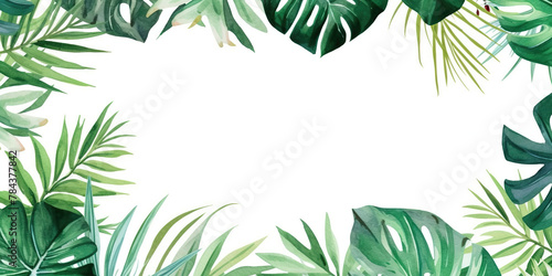 Watercolor Illustration Featuring Tropical Green Leaves Arranged In A Frame-Like Pattern  Perfect For Enhancing Your Design