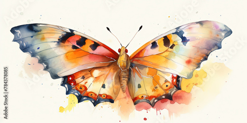 watercolor painting of beautiful colorful butterfly with wings in pastel colors , generative AI
