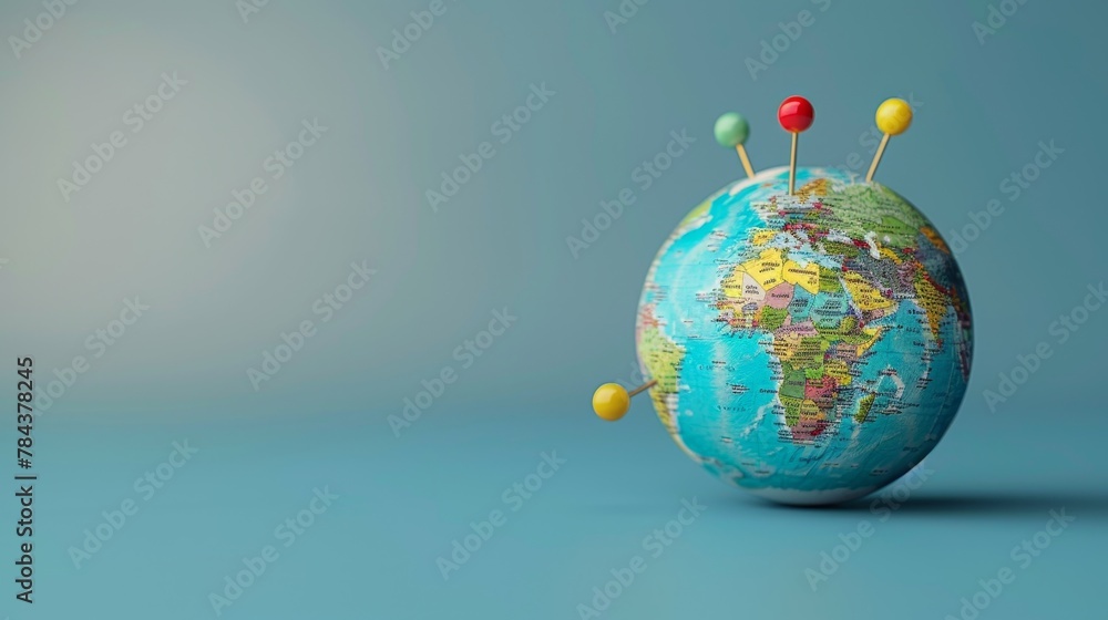 Education and Learning: A 3D vector illustration of a globe with pins marking different locations