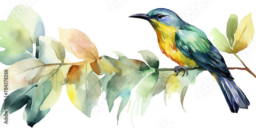 Watercolor Drawing Of A Colorful Bird Perched On A Branch