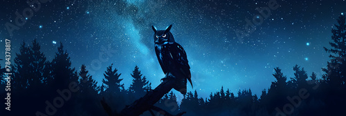 Majestic Night Owl Asserting Dominance in the Dead of the Night Under a Starry Sky photo