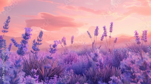 Lovely lavender with a pink backdrop.Natural setting.