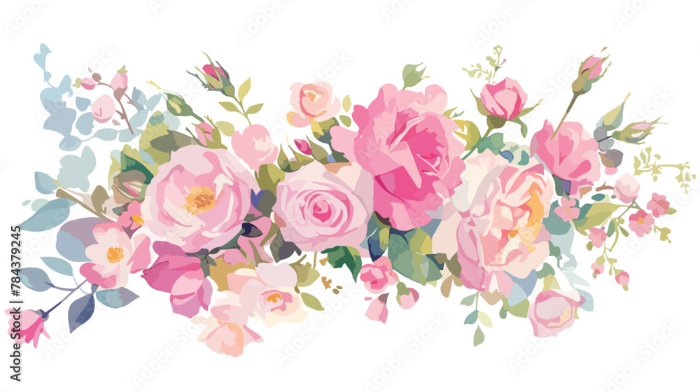 Beautiful Watercolor Pink Roses 2d flat cartoon vac