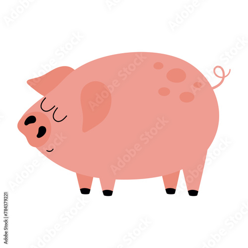 pig isolated on white, flat style