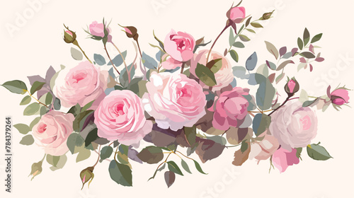 Beautiful Watercolor Pink Roses 2d flat cartoon vac