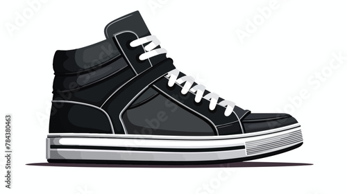 Black leather high sneakers isolated on white background