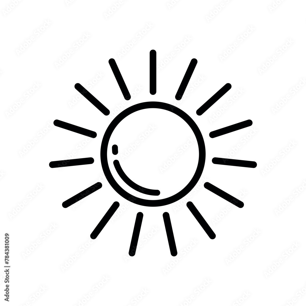 Sun Lineal Icon Symbol Vector. Black Outline Sun Icon Sun Lineal Icon Symbol Vector. Black Outline Sun Icon