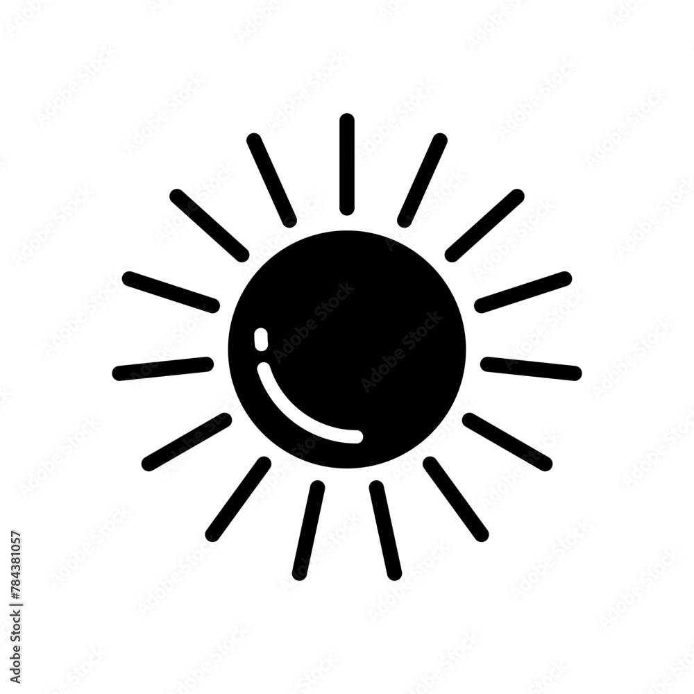 Sun Fill Icon Symbol Vector. Black Glyph Sun Icon