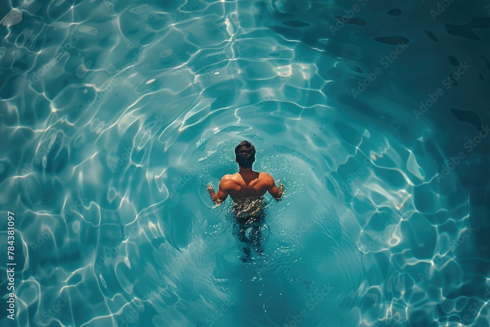 A man swimming in a pool of water. Ideal for fitness and leisure concepts