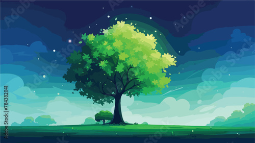 Blur background  Green tree and sky with bokeh ligh