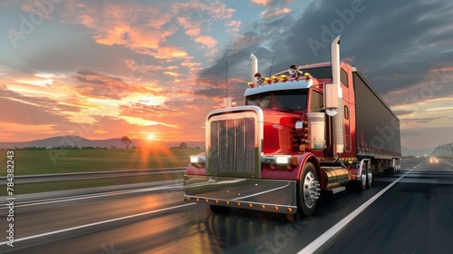The truck runs on the highway with speed. 3d rendering and illustration.