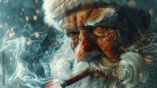 A close-up image of a person smoking a cigarette. Suitable for health or addiction-related concepts photo