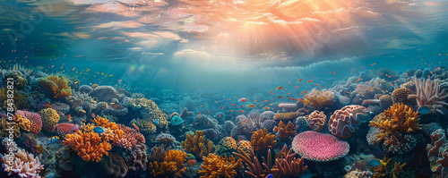 Elegant coral reef, teeming with a variety of marine life