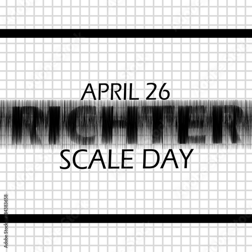 Richter Scale Day event banner. Illustration of the word Richter shaking violently due to an earthquake on white background to commemorate on April 26th