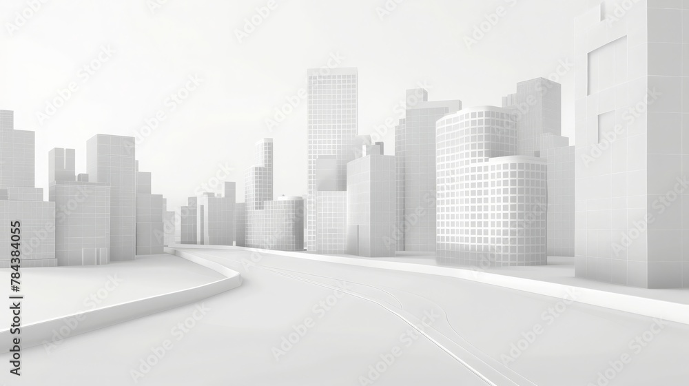 Fototapeta premium Urban road and digital city model, 3d rendering. Computer digital drawing.