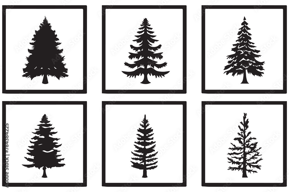 Obraz premium Christmas tree silhouette vector bundle