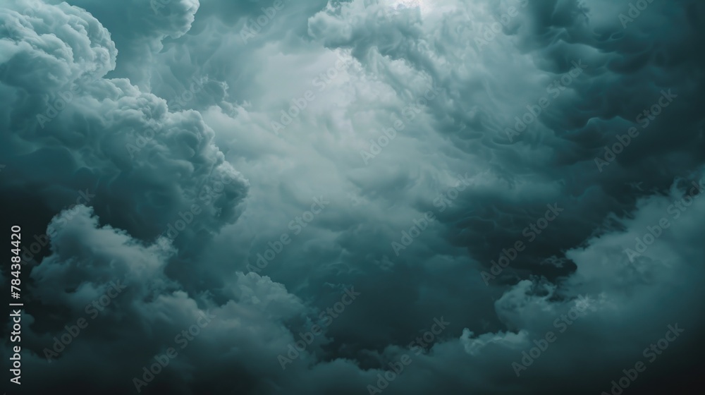 Naklejka premium A plane soaring through a sky filled with fluffy clouds. Perfect for travel and transportation concepts