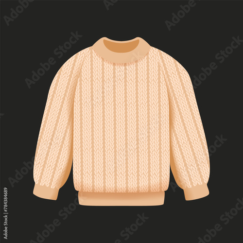 Knitted sweater. Graphic drawing of knitted fall and winter clothing. Black background. Used in web design, for printing, advertising, collages.
