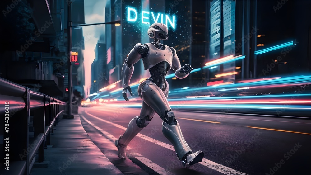 robot walking on a roadside, Devin ai, first ai software engineer