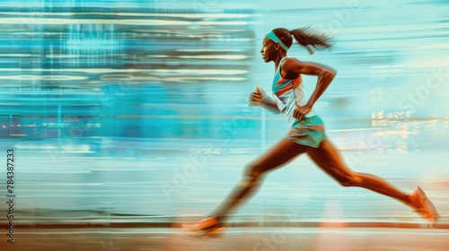 A woman running on a city street at night. Suitable for urban lifestyle concepts