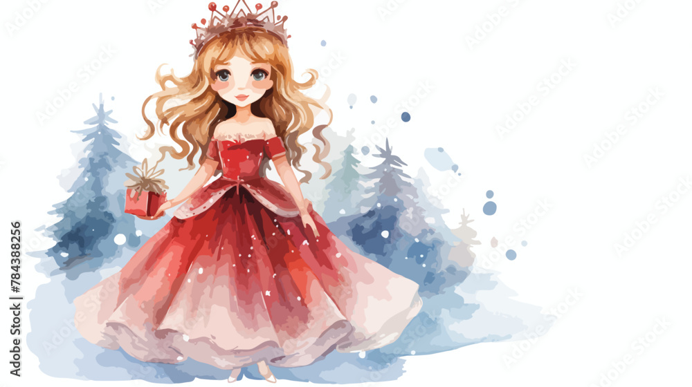 Christmas Princess Clipart Watercolo 2d flat cartoon