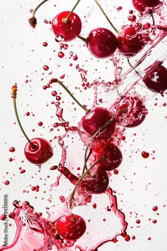 A glass filled with red liquid and cherries, suitable for food and beverage concepts