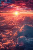 A stunning view of the sun setting over fluffy clouds. Perfect for nature and travel concepts