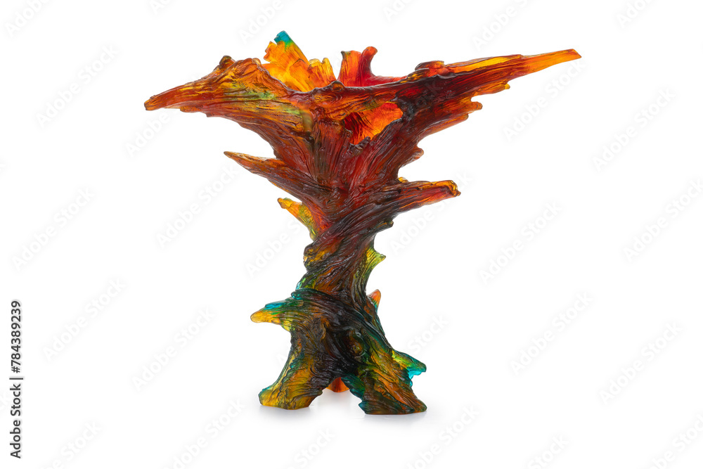 Fototapeta premium Vibrant Abstract crystal Sculpture with Fiery Tones - Isolated on White Background, Clipping Path Included