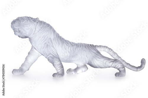 Majestic Frosted Glass Tiger Sculpture in Prowling Pose - Isolated on White Background, Clipping Path Included