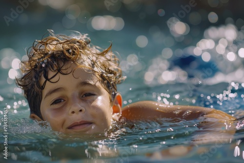 A young boy swimming in a pool  suitable for summer activities promotion
