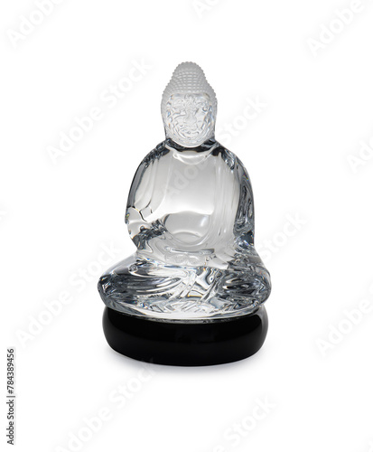 Serene Crystal Buddha Statue on Black Stand - Isolated on White Background, Clipping Path Included