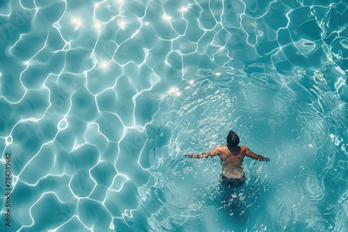 A person swimming in a clear blue pool. Suitable for lifestyle and health-related projects © Fotograf