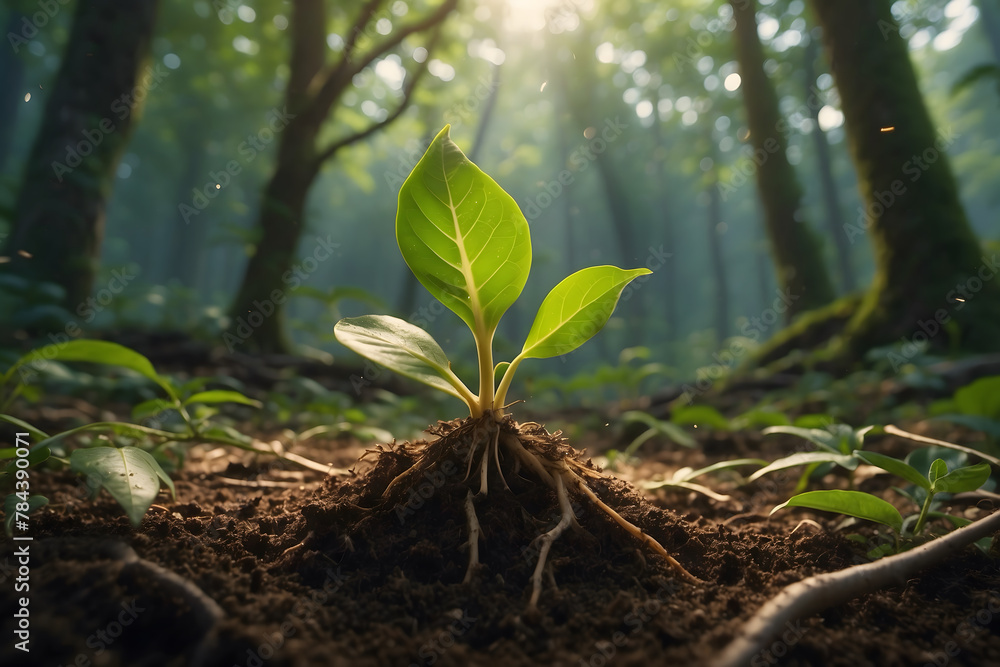A young shrub sprouting from the earth A young shrub sprouting from the earth