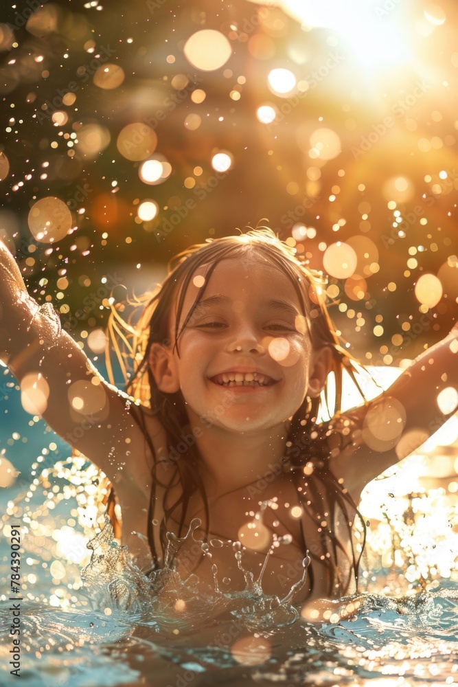 A young girl playing in water, ideal for summer themes A young girl playing in water, ideal for summer themes