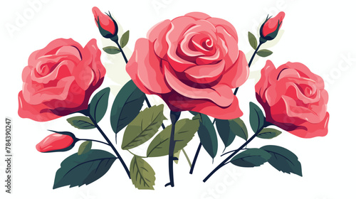 Closeup of rose flowers .. 2d flat cartoon vactor illustration