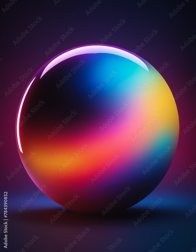 Abstract colorful liquid gradients 3d sphere on a dark purple background.