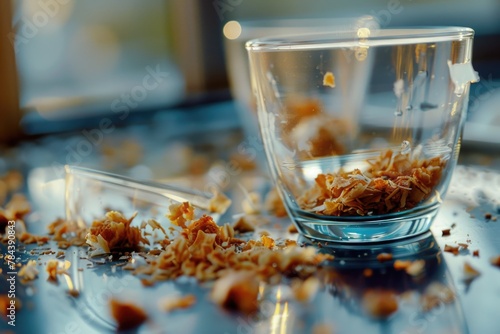 Close up of a glass of food on a table, suitable for food and beverage concepts