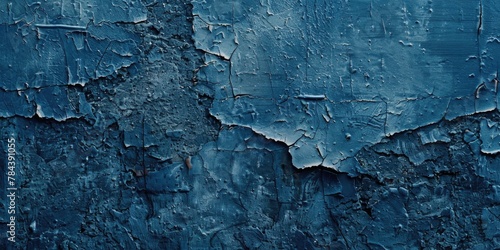 A weathered blue painted wall with peeling paint. Suitable for background use