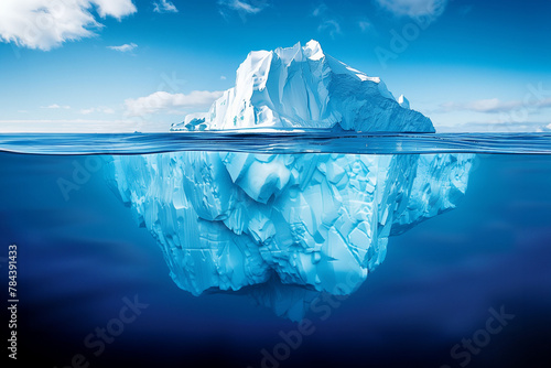 frozen iceberg above and below the water