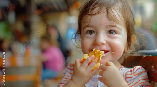 A little girl enjoying a slice of pizza  perfect for food-related designs