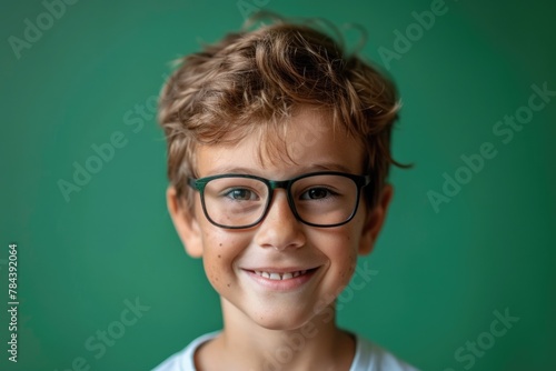 A young boy wearing glasses and a white shirt. Suitable for educational or lifestyle concepts