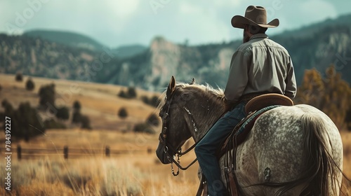 cowboy riding horse across country, concept of wild west and western © Christopher