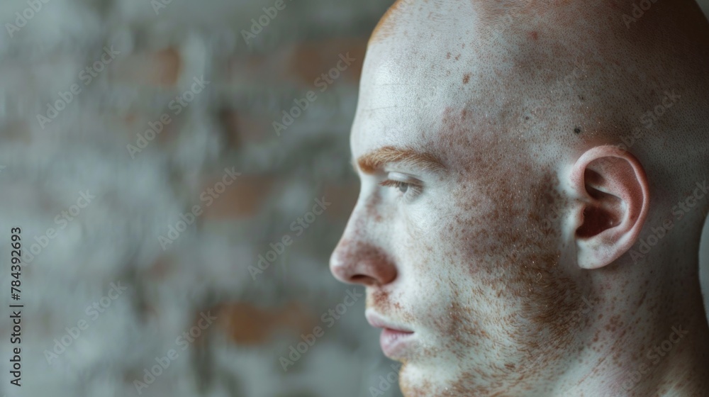 Close up shot of a person with a bald head, suitable for medical or lifestyle concepts Close up shot of a person with a bald head, suitable for medical or lifestyle concepts