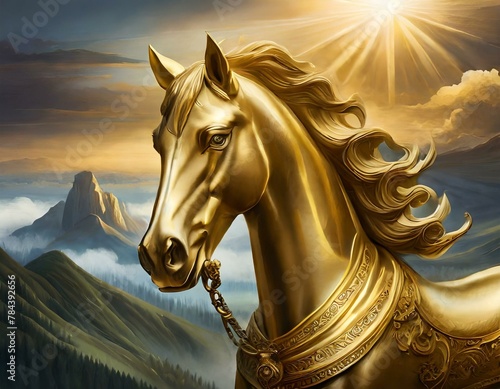 a golden statue of a horse, symbolizing resilience and nobility photo