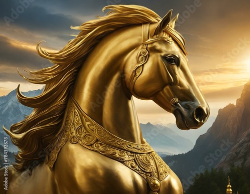 a golden statue of a horse, symbolizing resilience and nobility