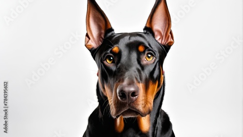  A tight shot of a dog's face, displaying its black and brown features with a distinct orange mark on its nose