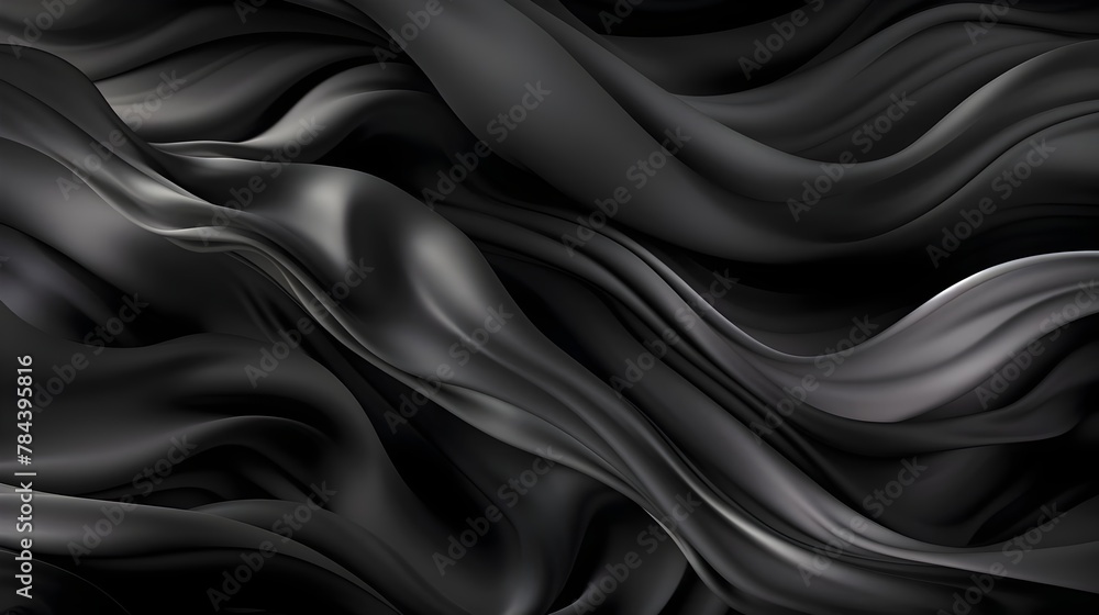 Abstract Black Silk Texture Elegant Wavy Design Luxury Smooth Satin